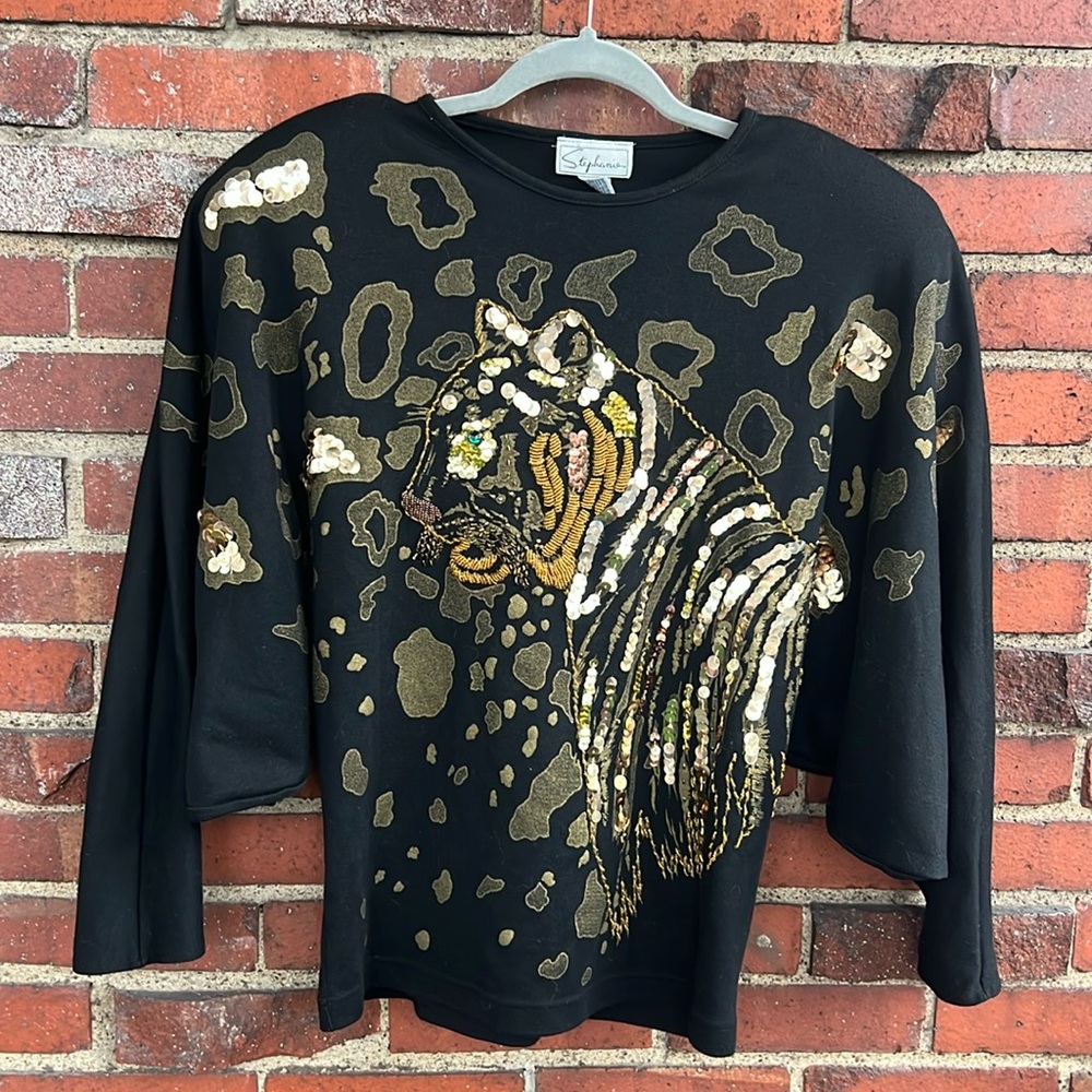 Vintage 80’s Stephanie Embellished Tiger Batwing Sweatshirt